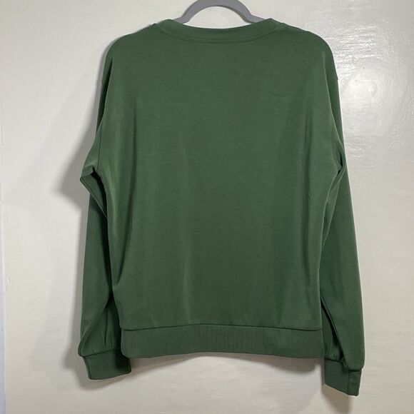 Athleta V-Neck Pullover Sweatshirt Women Green Long Sleeves Size Medium - Picture 3 of 9
